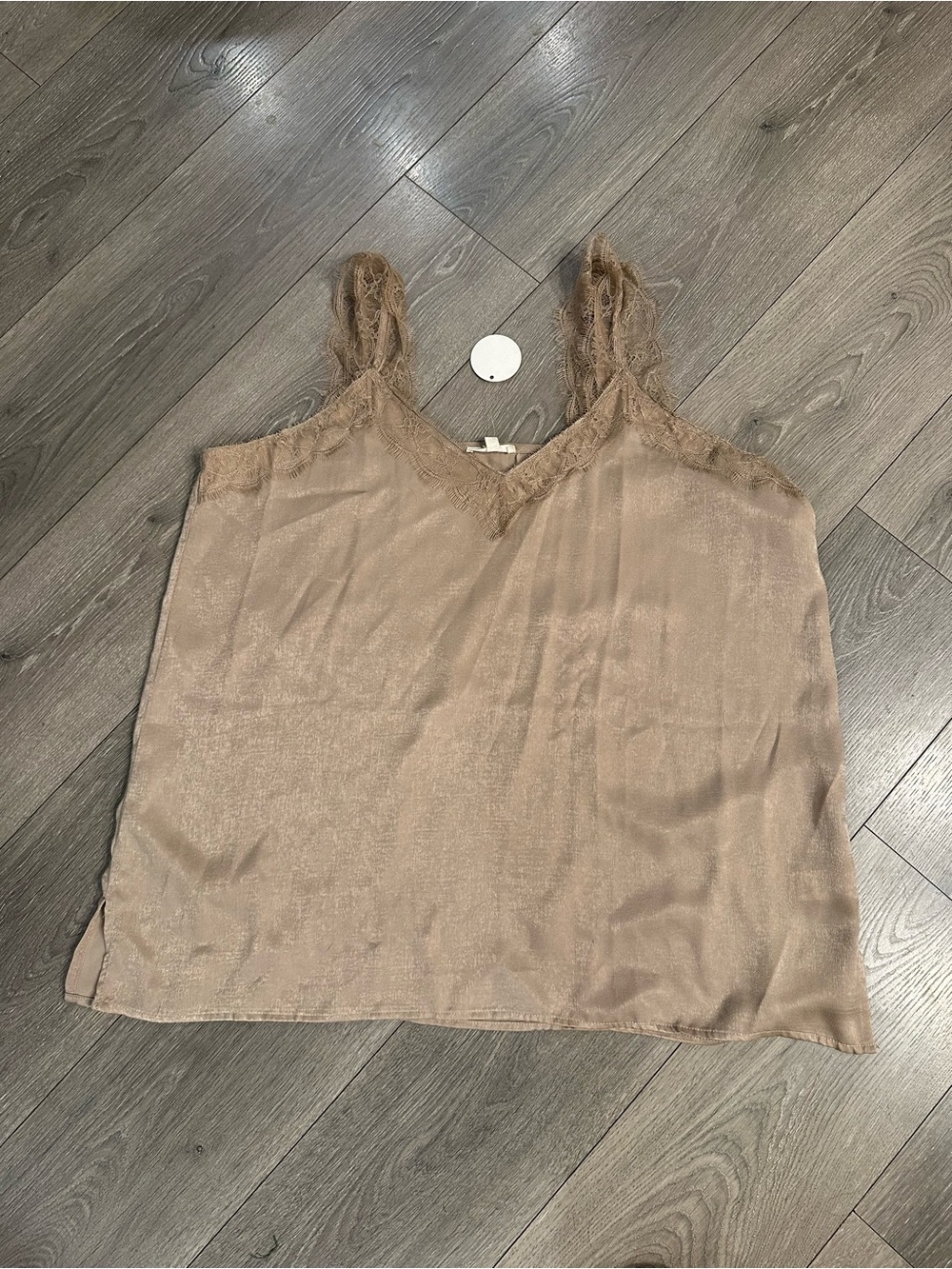 ODDY Beige Lace-Trim Satin Camisole